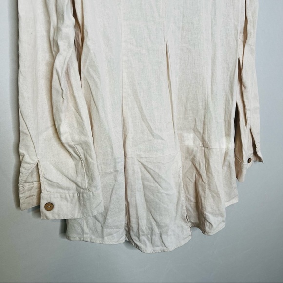 Simply Noelle Linen-Blend Roll-Tab Sleeve Lace Shoulder Button Shirt Size Medium - Picture 9 of 15